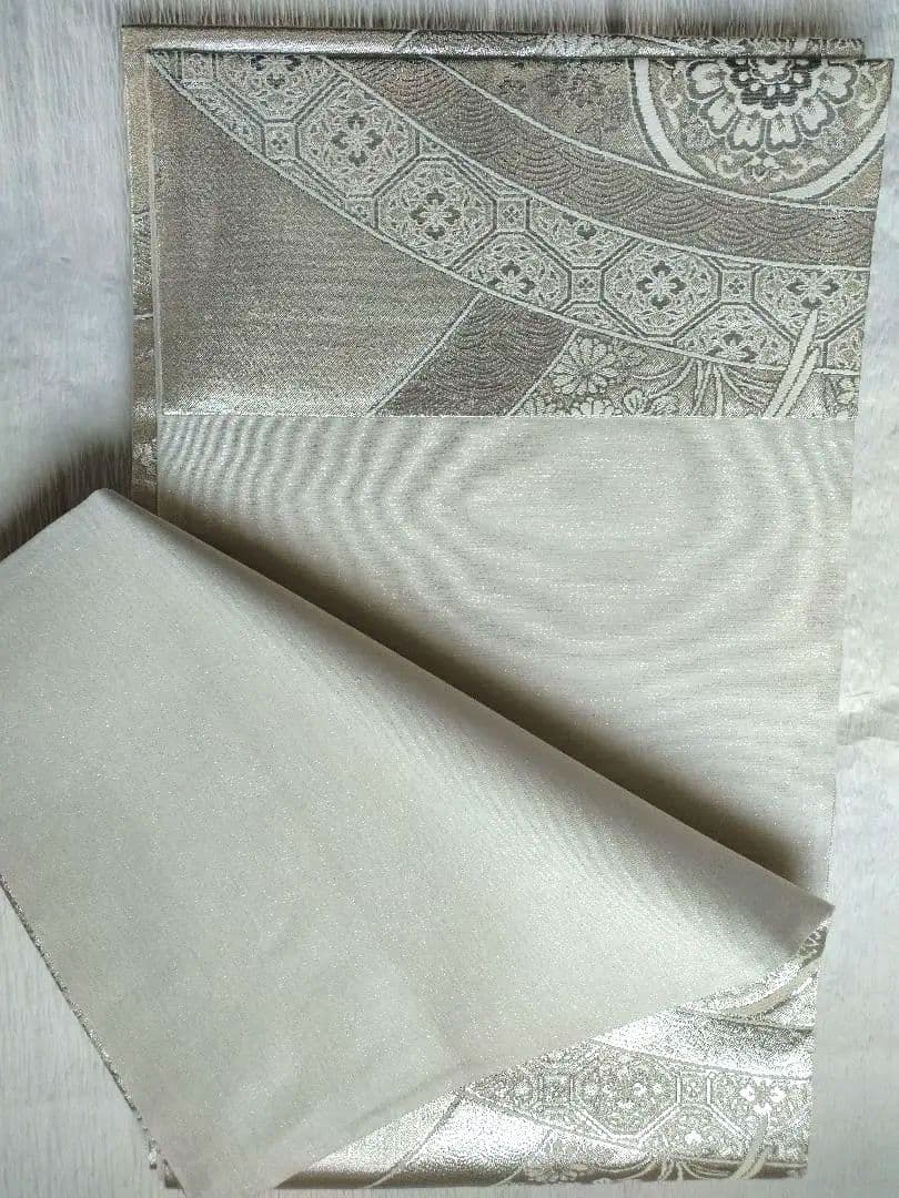 シルバー プラチナ銀箔二重織 袋帯