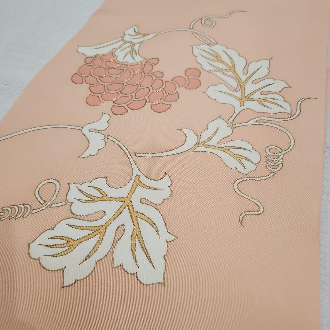 美品　塩瀬　九寸染帯　名古屋帯　つる葡萄　金駒刺繍　乙女色