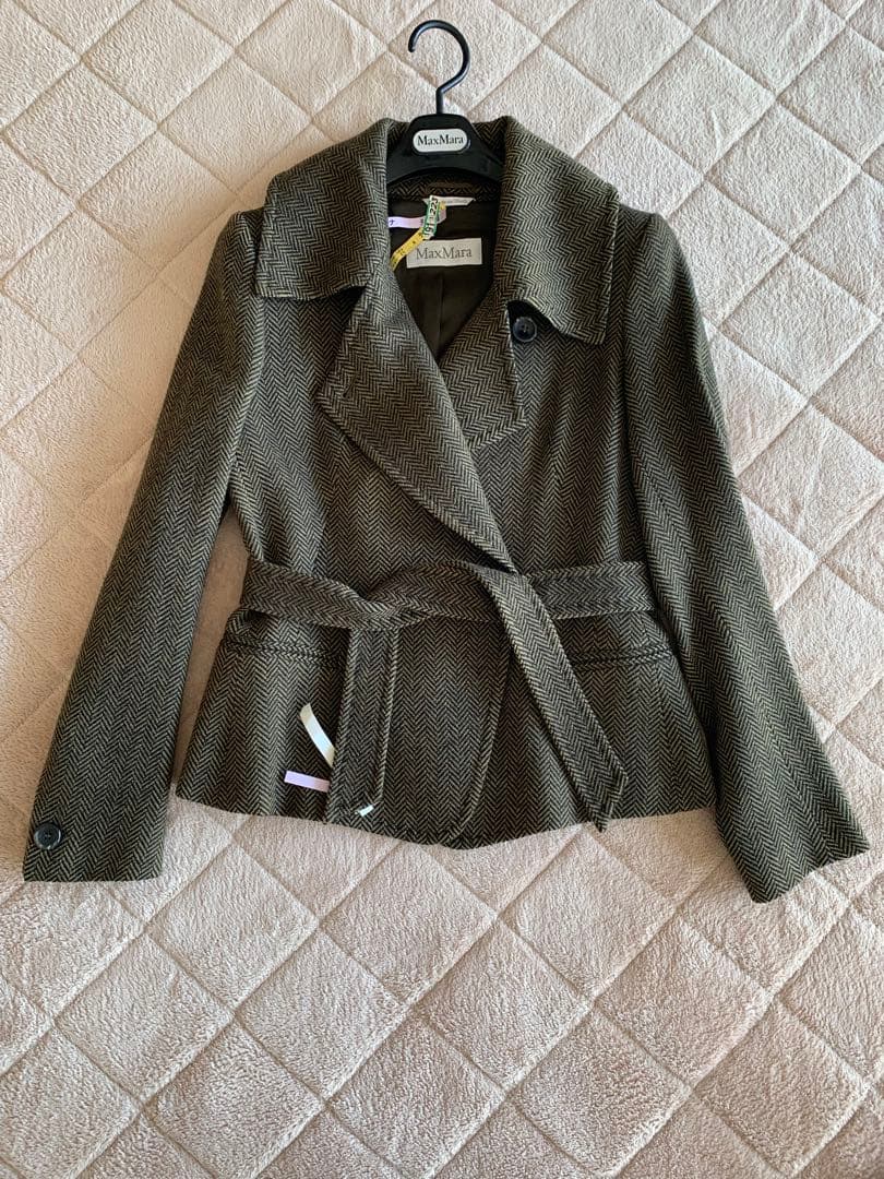 マックスマーラMAXMARAツイード ショートコートジャケット白タグ40カシミヤ