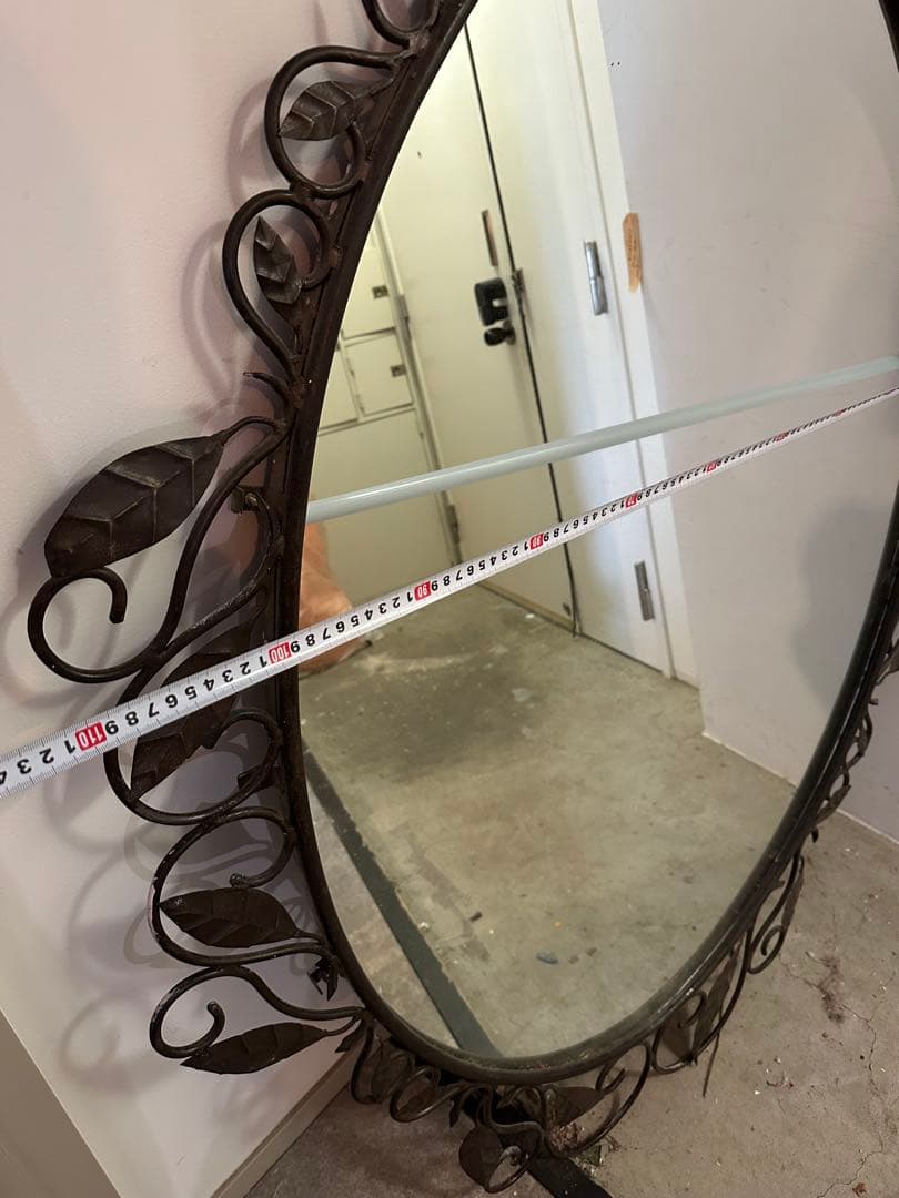 特大　黒いオーバル壁掛け鏡