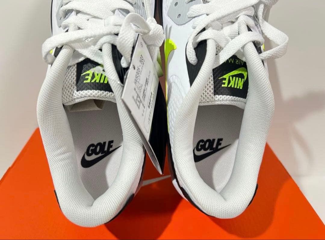 【新品】NIKE エアマックス90ゴルフ ホワイト/ホットライム