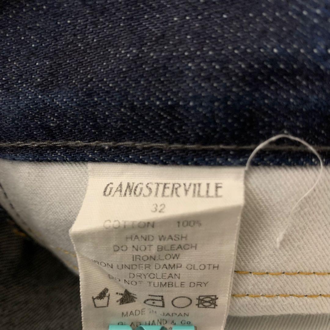 GANGSTERVILLE デニムパンツ アイアンクロス刺繍 インディゴ 32