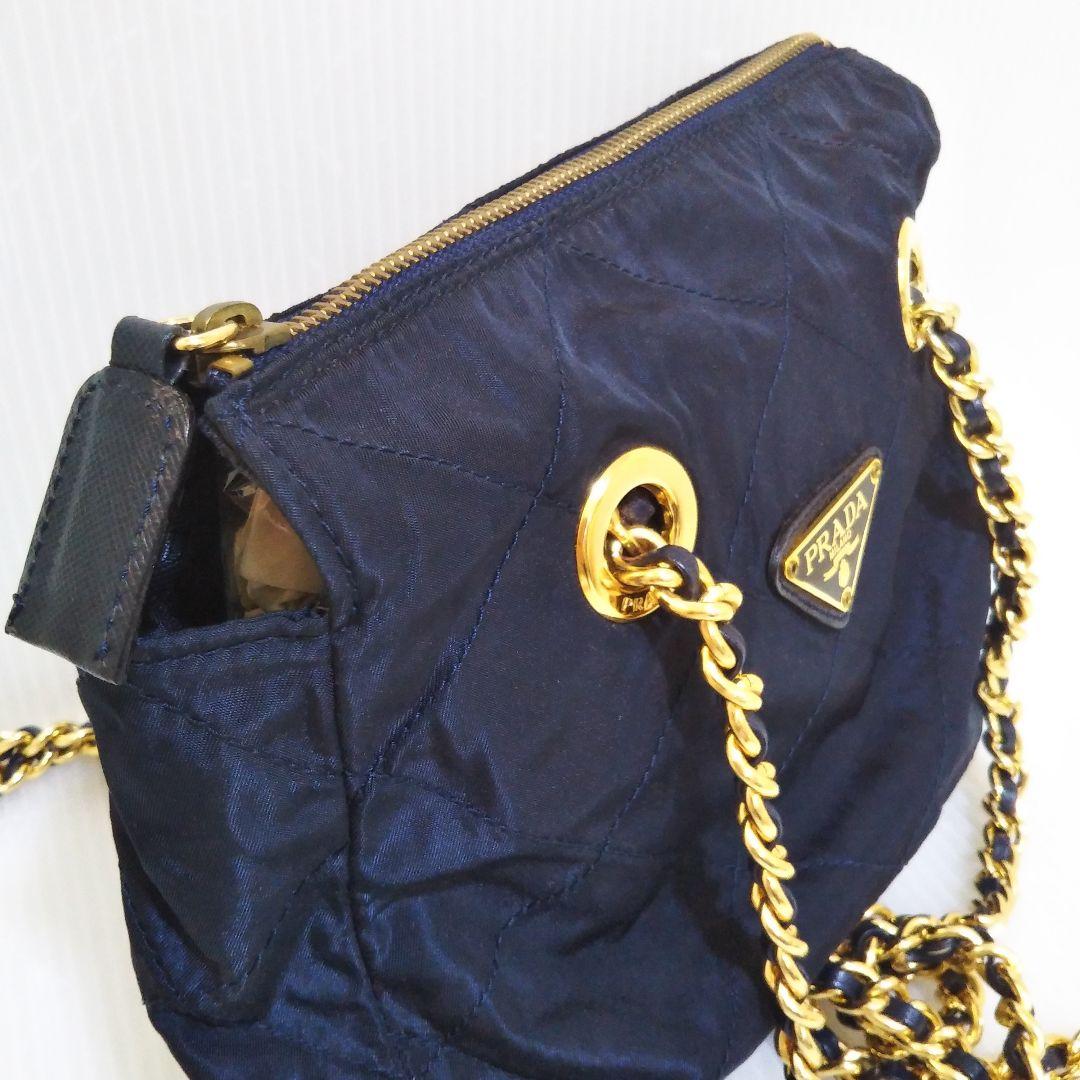 PRADA チェーン キルティング ショルダーバッグ ネイビー B2384