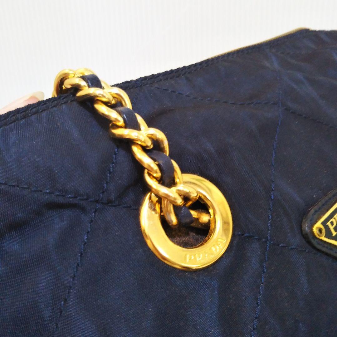 PRADA チェーン キルティング ショルダーバッグ ネイビー B2384