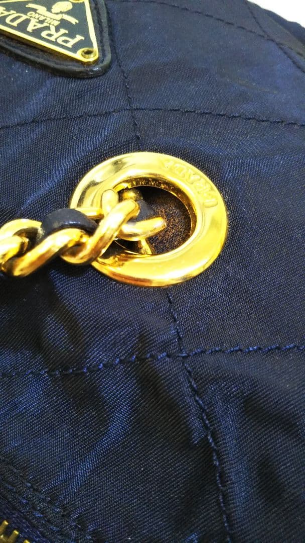 PRADA チェーン キルティング ショルダーバッグ ネイビー B2384