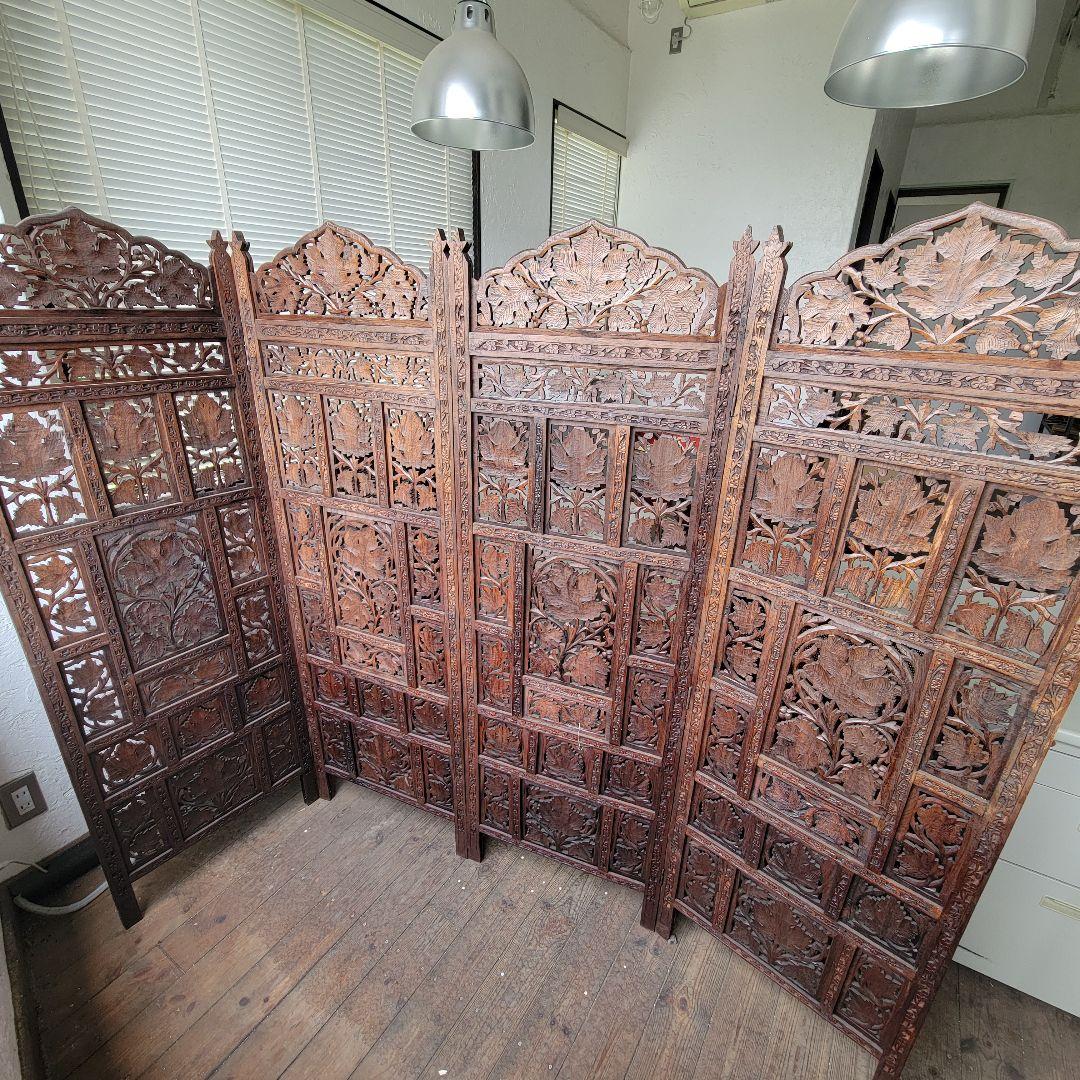 m*a様 アジアンパーテーション　ヴィンテージ　木製　手彫り