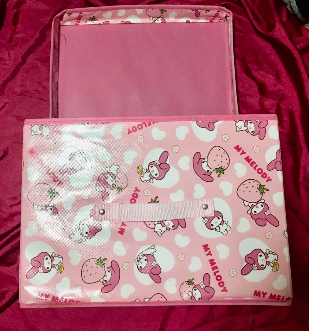 いちご柄マイメロディー大きめ収納ボックス折りたたみ可能スツール苺柄レア希少ピンク