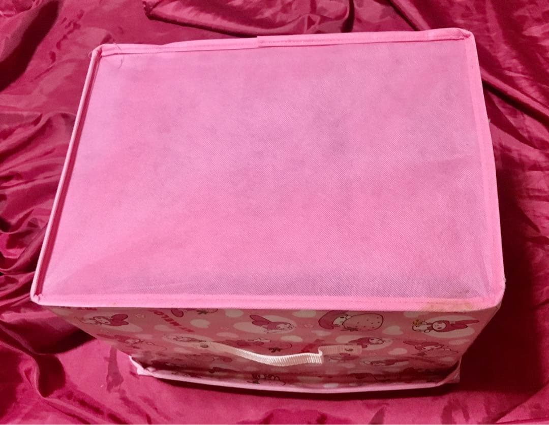 いちご柄マイメロディー大きめ収納ボックス折りたたみ可能スツール苺柄レア希少ピンク