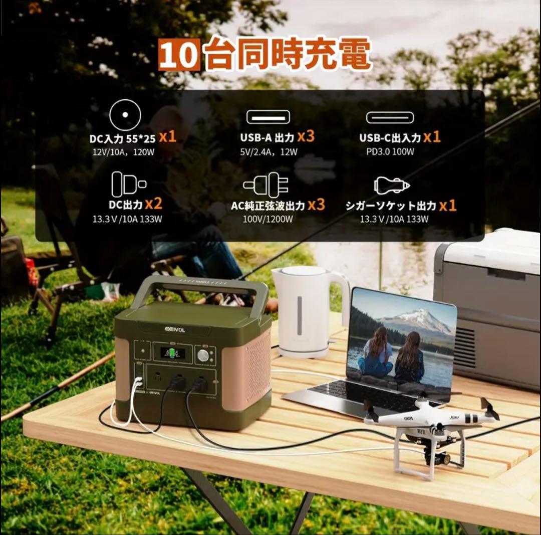 EEIVOL ポータブル電源 リン酸鉄リチウム 1531Wh 1200W