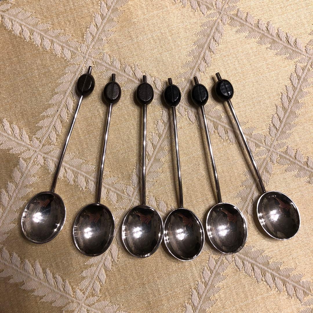 英国ヴィンテージ　コーヒービーン　純銀スプーン　6本セット