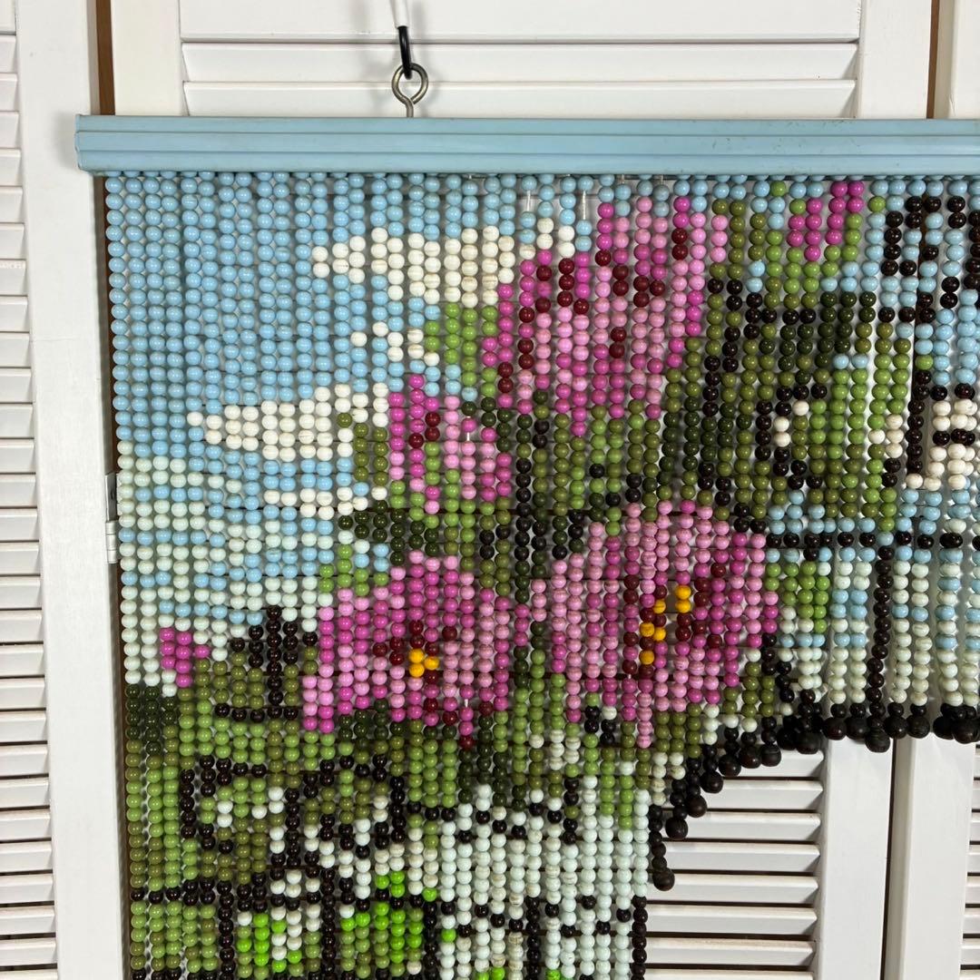 【送料込】昭和レトロ　珠のれん　ビーズ　レトロポップ　スキルスクリーン　花と門