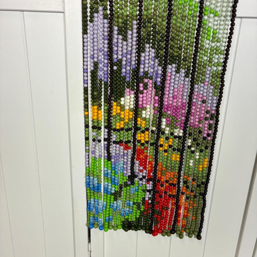 【送料込】昭和レトロ　珠のれん　ビーズ　レトロポップ　スキルスクリーン　花と門