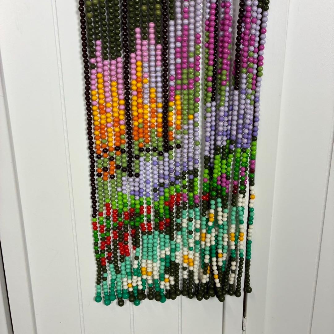 【送料込】昭和レトロ　珠のれん　ビーズ　レトロポップ　スキルスクリーン　花と門