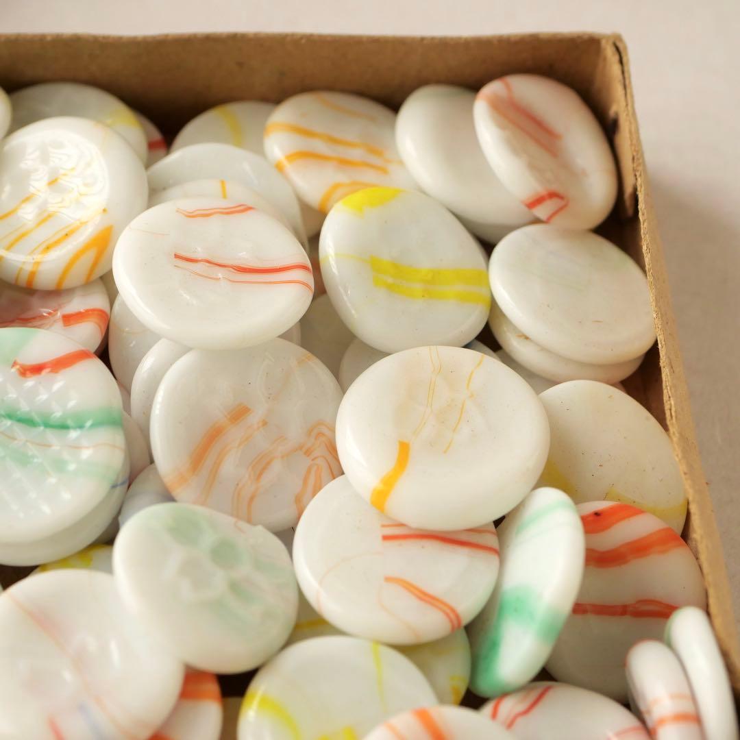 元箱入り乳白色マーブルおはじき 140枚以上 豆けり 昭和 レトロ