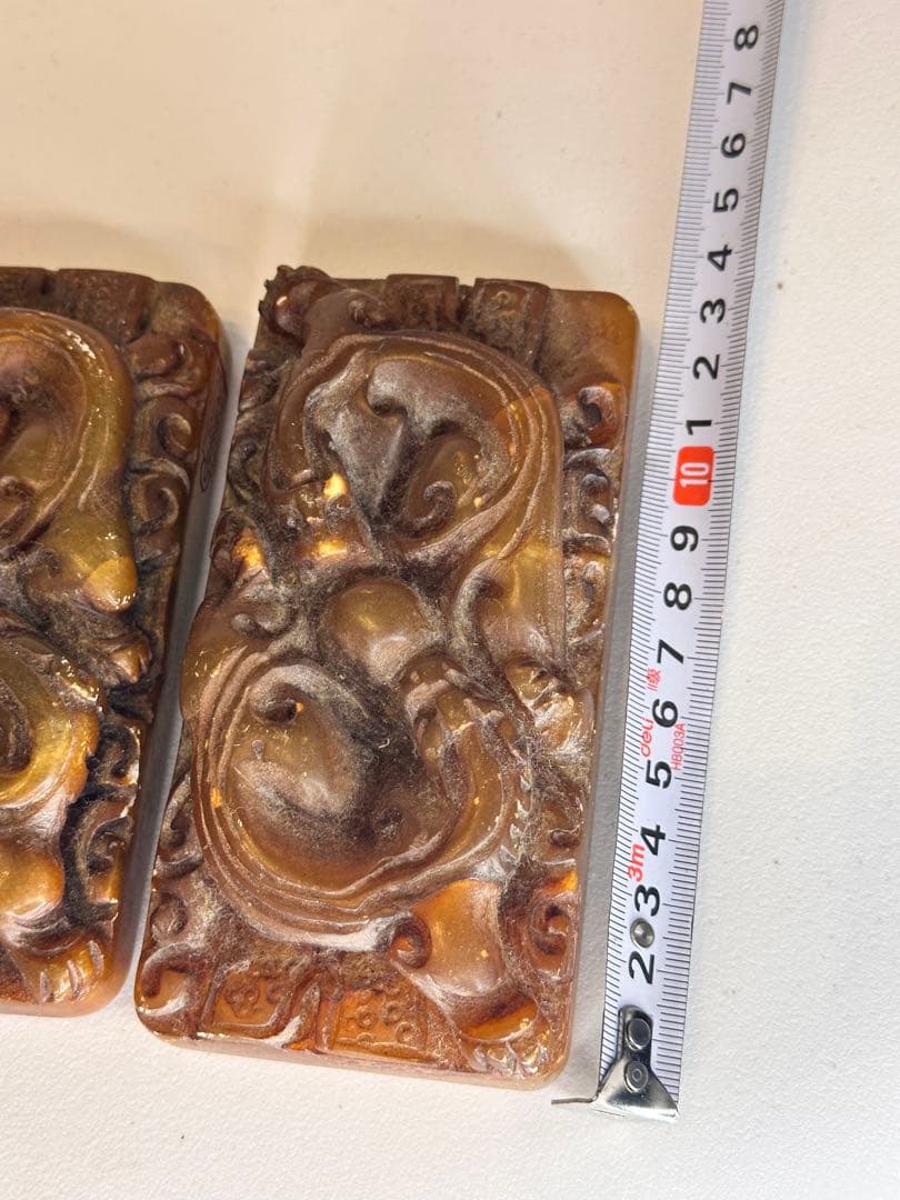 AC田黄石寿山石 龍紋彫刻 印章 大サイズ 二点セット 中国古美術 时代物