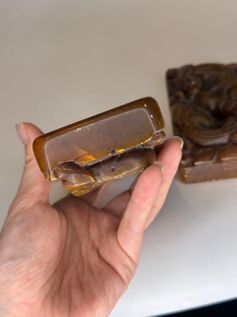 AC田黄石寿山石 龍紋彫刻 印章 大サイズ 二点セット 中国古美術 时代物