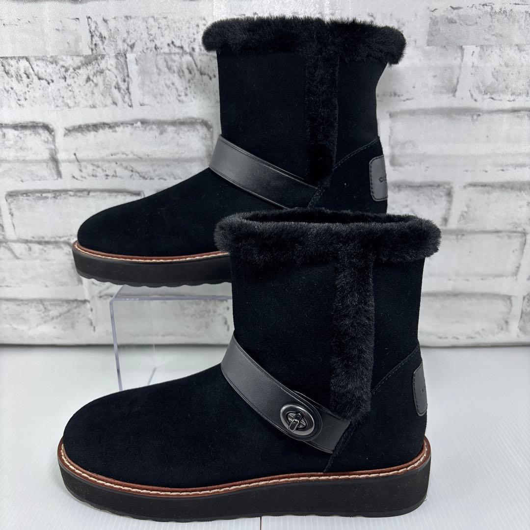 未使用✨COACH ファー ブーツ 黒 23.5㎝ 本革 ブラック　スエード