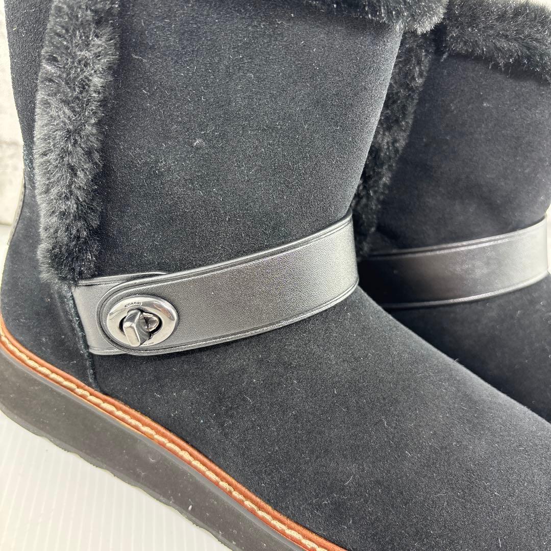 未使用✨COACH ファー ブーツ 黒 23.5㎝ 本革 ブラック　スエード