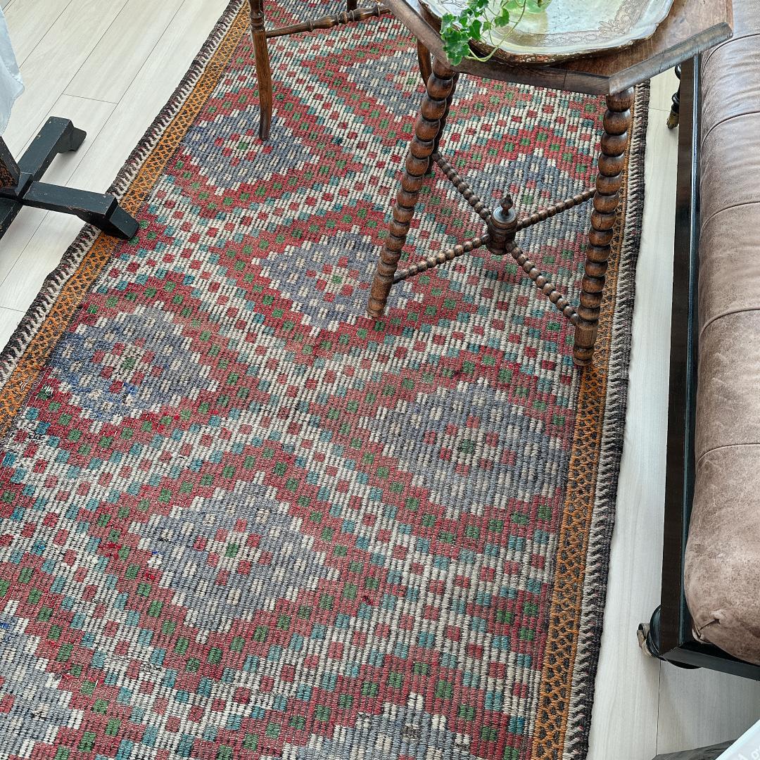 トルコ製ヴィンテージラグ940レア 大判 オールドキリム ジジム ブルー レッド