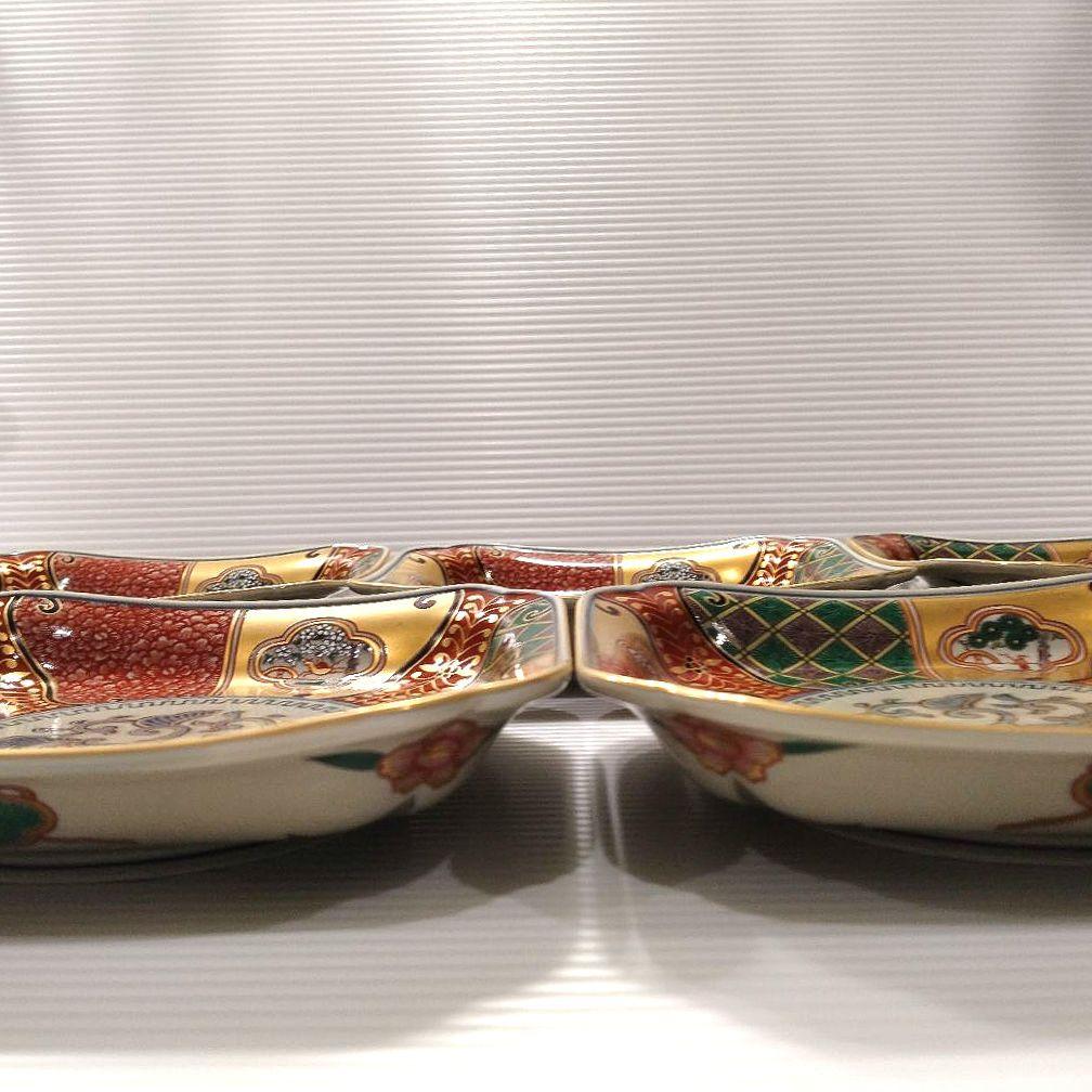 波佐見焼 林九郎窯 林九郎 古伊万里 金襴手 金彩 色絵 赤絵 間取 角皿 牡丹