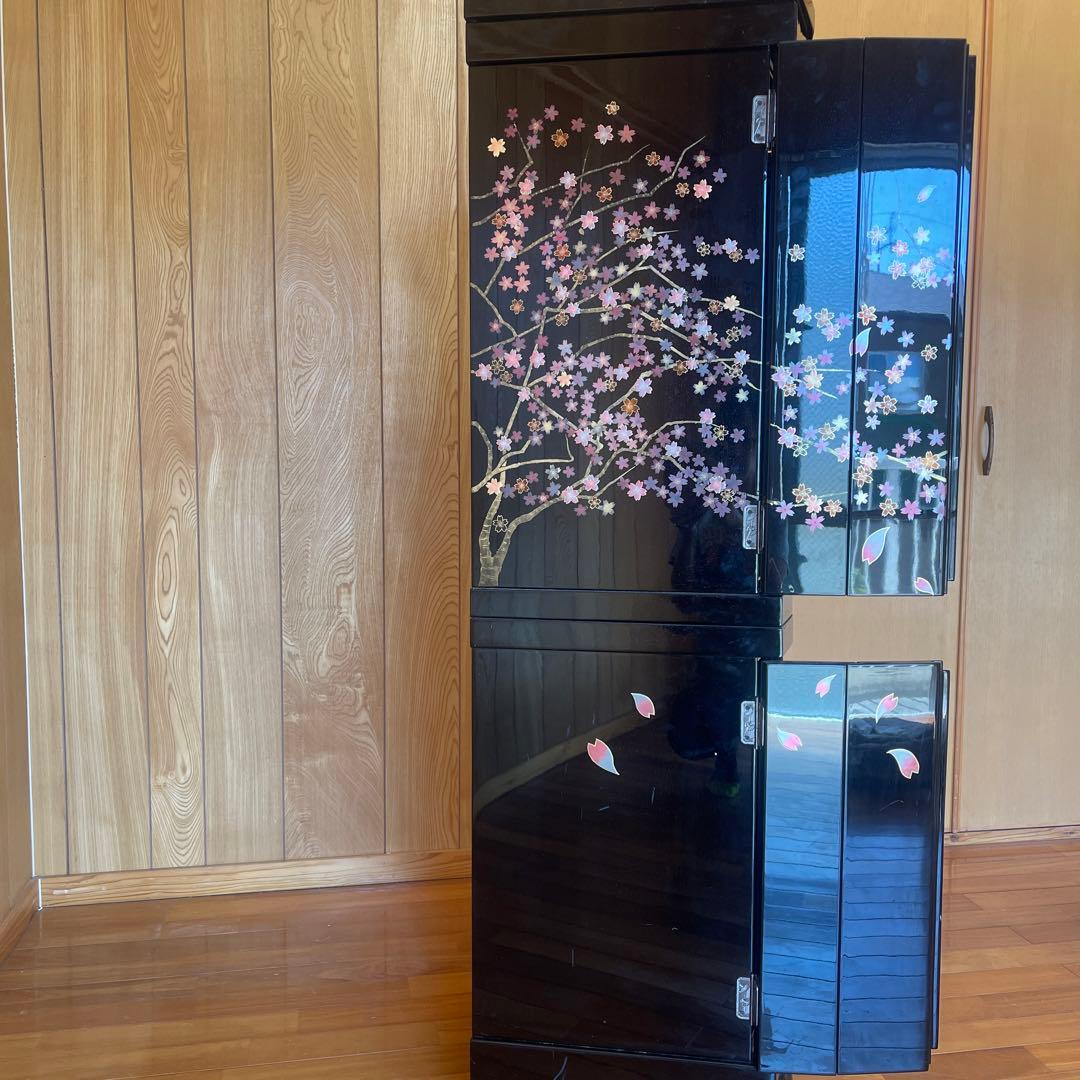 【黒さくら花びら綺麗】中古仏壇　ミニ仏壇　モダン仏壇　漆調仏具