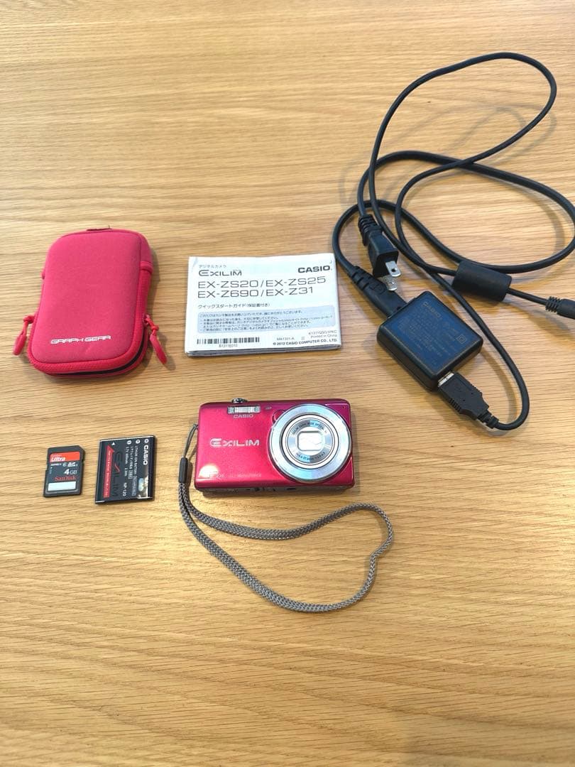美品　CASIO EXILIM EX-ZS25 レッド バッテリー デジカメ