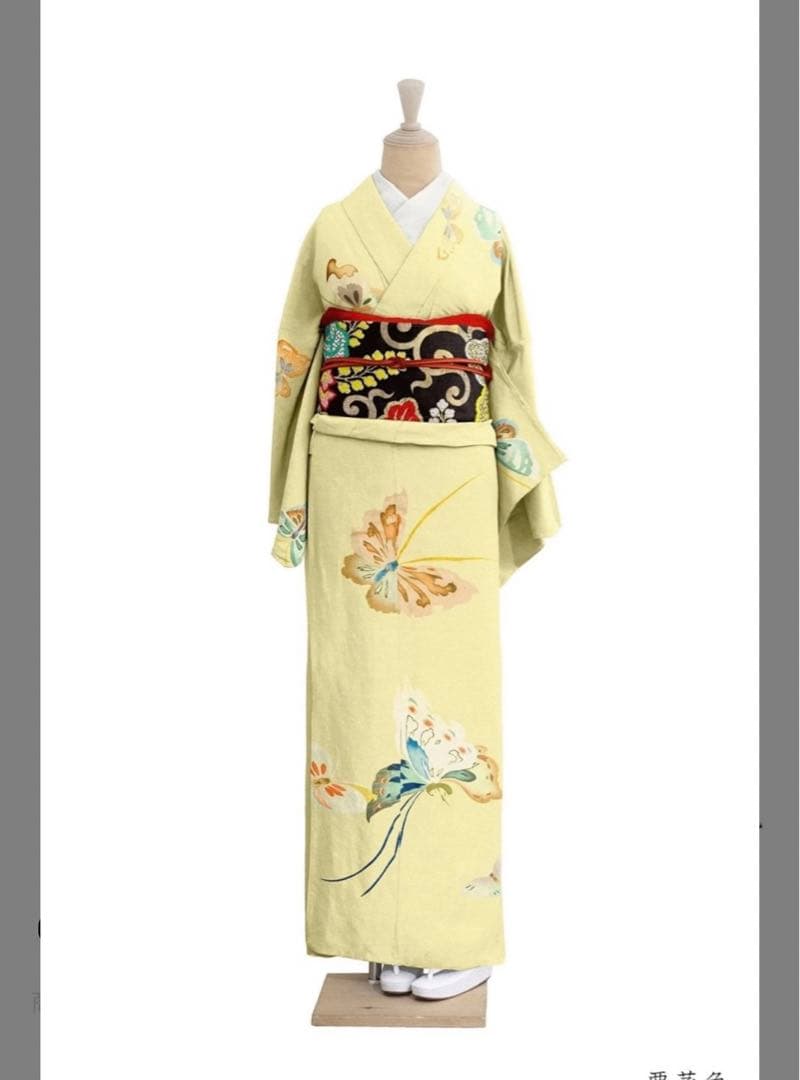 訪問着 Lサイズ 黄色 蝶の刺繍