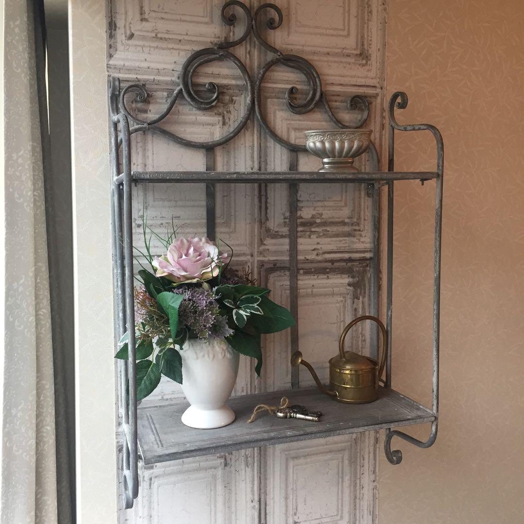 【貴重！1点もの！】賃貸OKアンティーク アイアンの壁掛け棚