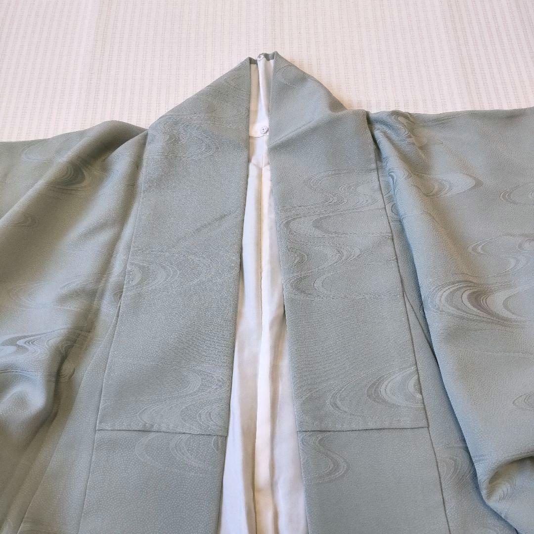 【色無地】未使用品✣上品で透明感ある薄青磁 一つ紋 身丈159cm/裄丈66cm