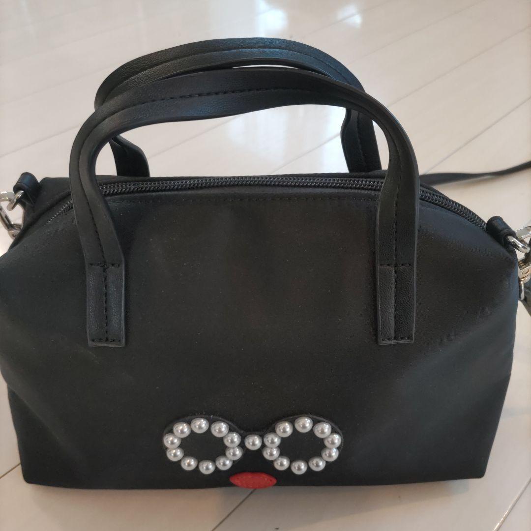 【a-jolie-アジョリー】パール装飾 ハンドバッグ 黒　ショルダーベルト付き