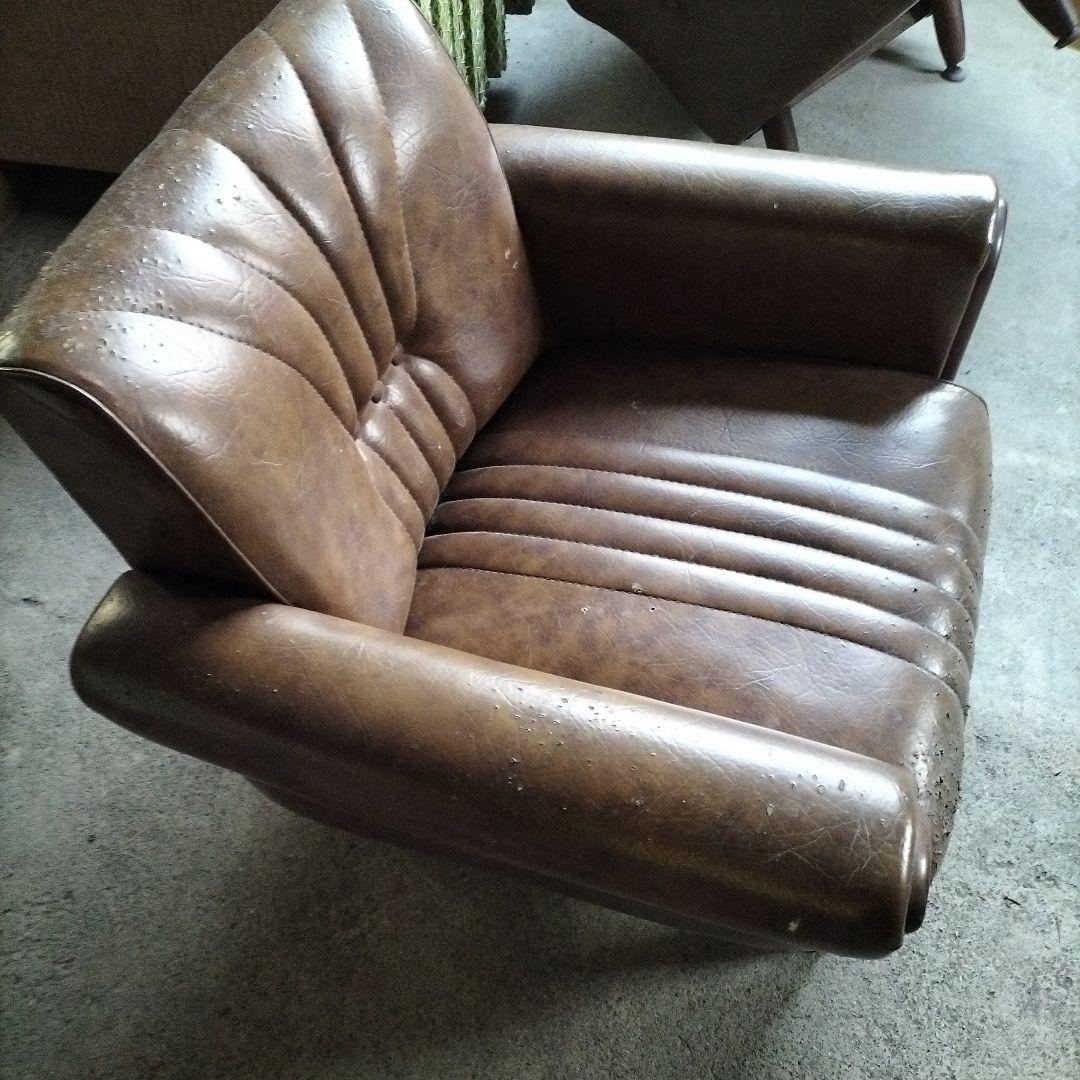 昭和レトロ茶色合成皮革 1人掛けソファ、2個ペア