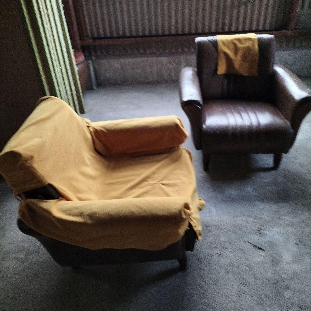 昭和レトロ茶色合成皮革 1人掛けソファ、2個ペア