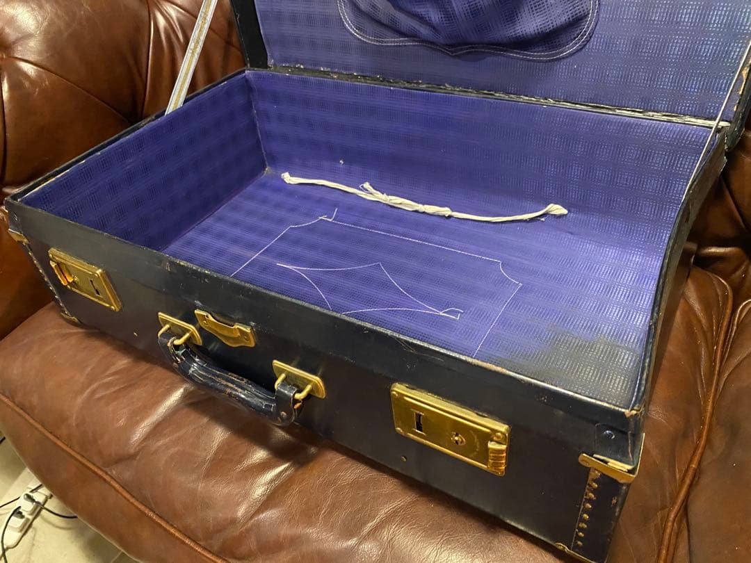 アンティーク　ヴィンテージ　トランク　ネイビー　ゴールド　ブルー
