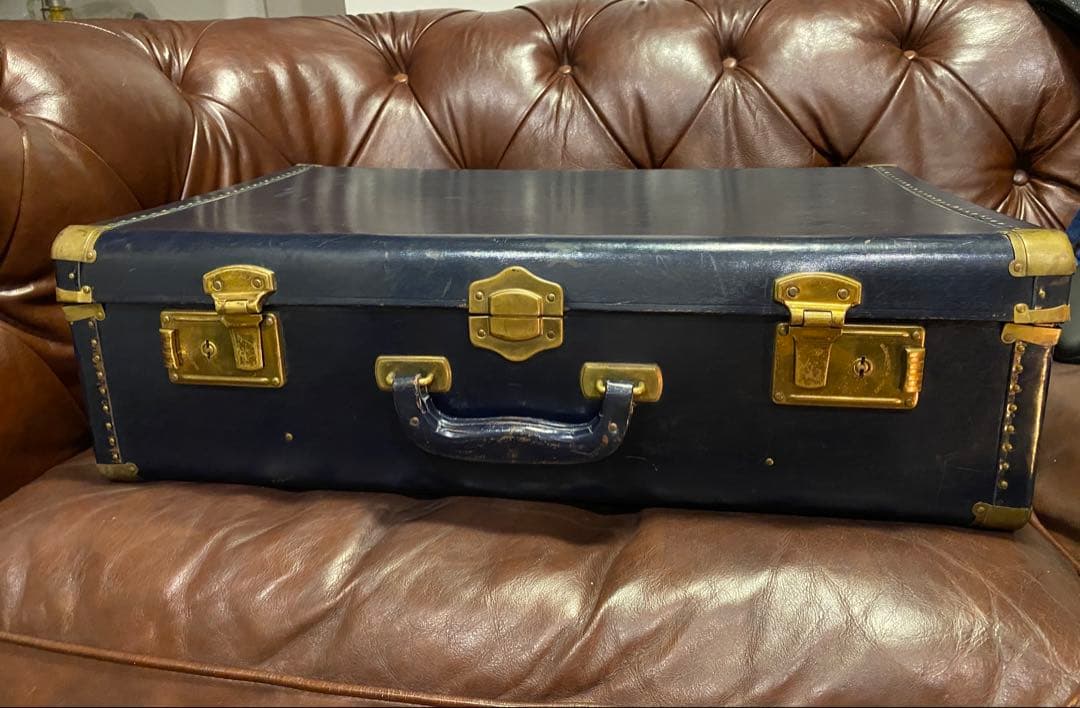 アンティーク　ヴィンテージ　トランク　ネイビー　ゴールド　ブルー