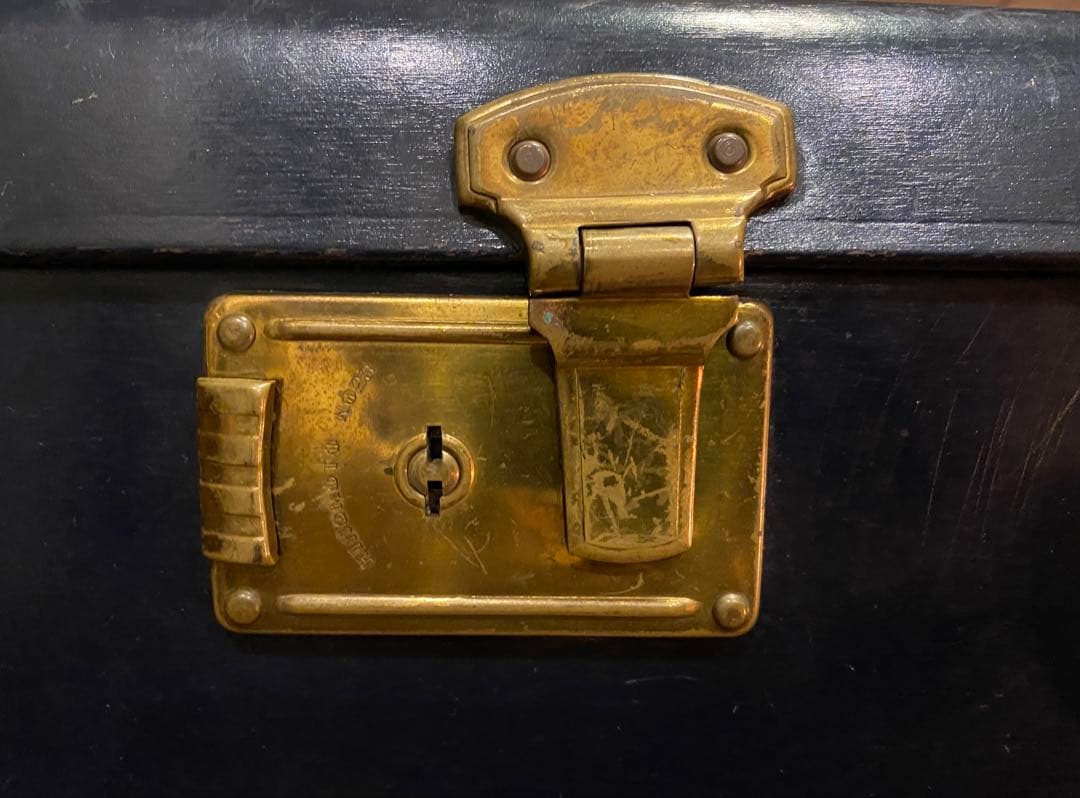 アンティーク　ヴィンテージ　トランク　ネイビー　ゴールド　ブルー