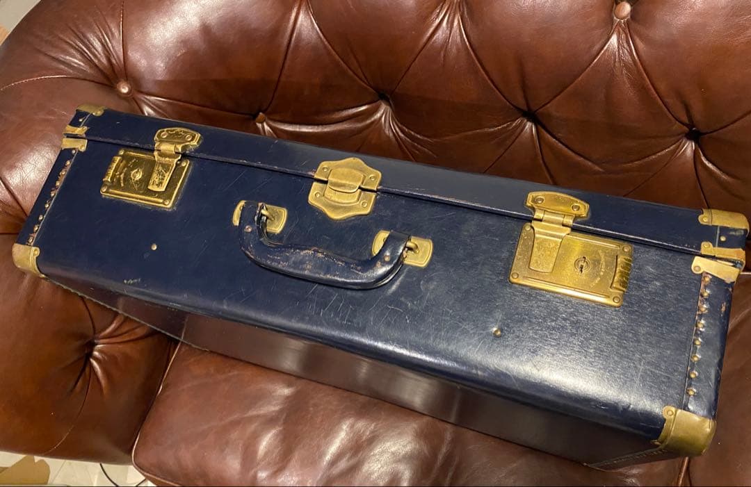 アンティーク　ヴィンテージ　トランク　ネイビー　ゴールド　ブルー