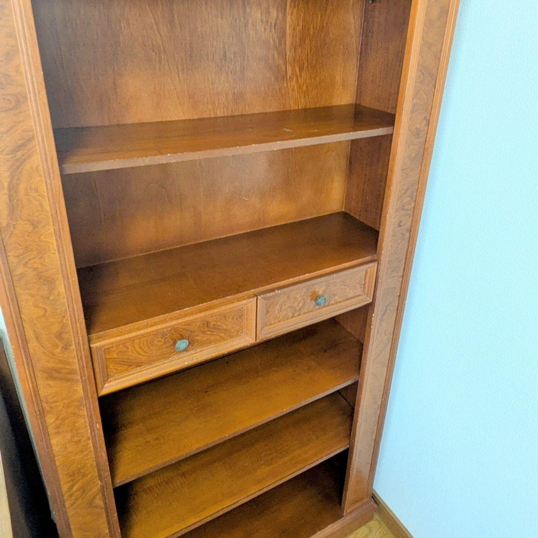 イタリア製 アンティーク調木製本棚 アーチ型 ブックシェルフ 2引き出し付き