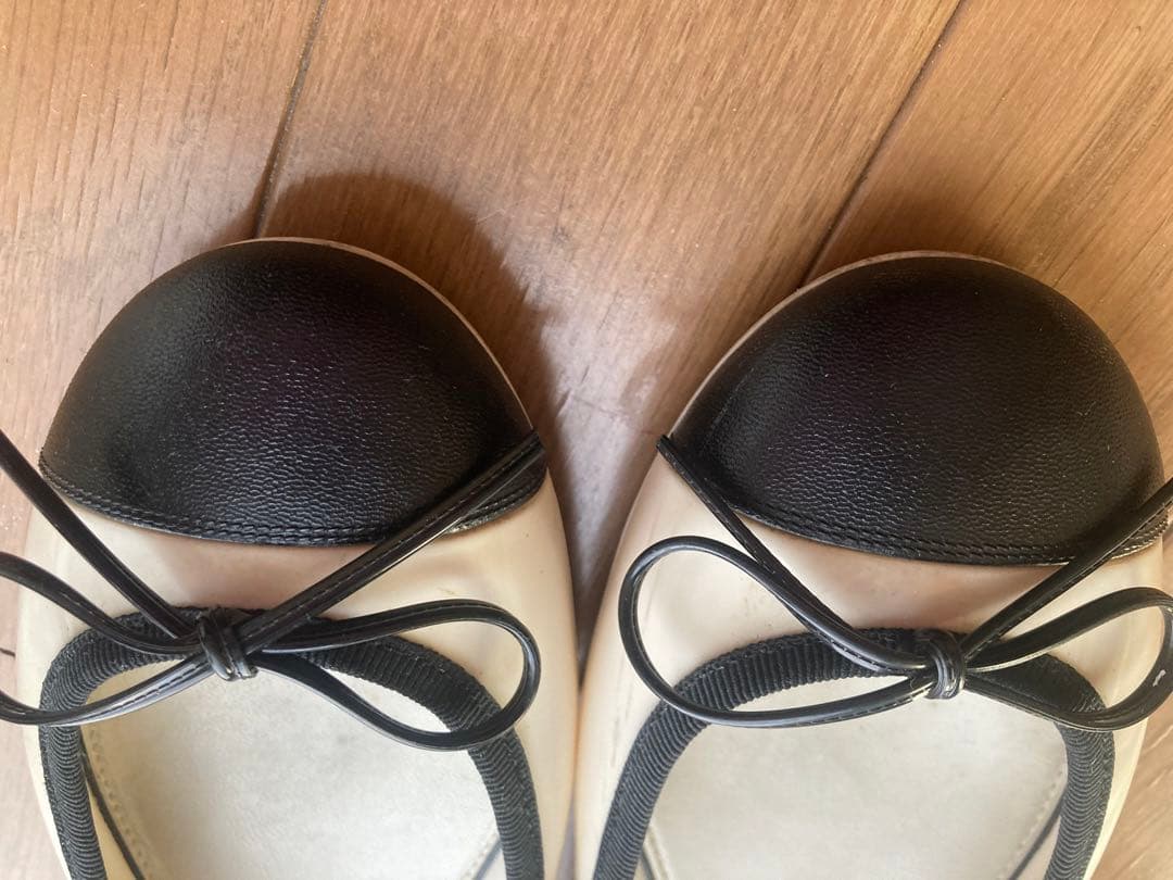 CHANEL バレエシューズ ホワイト/ブラック　塩化ビニール