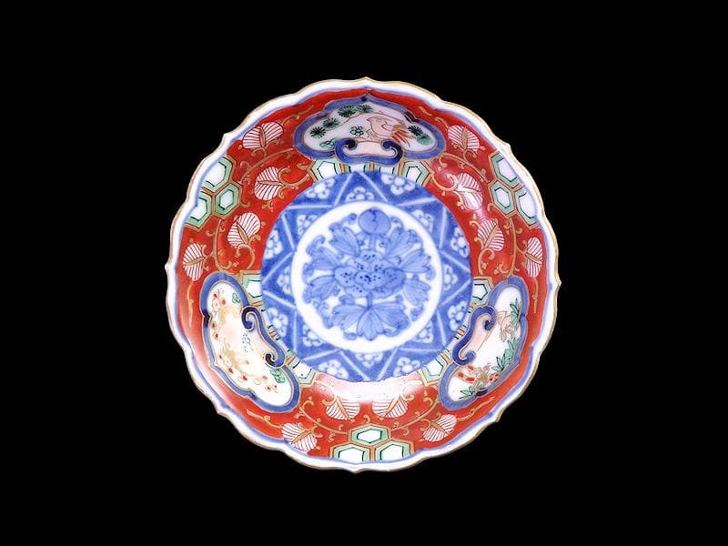 大聖寺伊万里　金襴手　金唐草に亀甲紋の図　４寸皿　５枚　A542AS-DAy