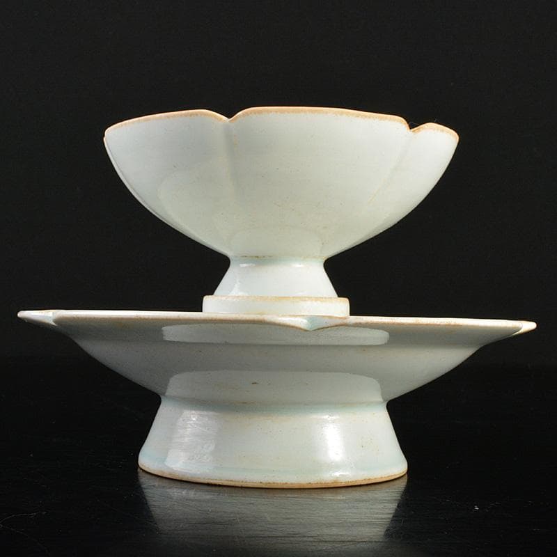 中国　影青　蓮弁刻　輪花盃　盃台　M　7291E