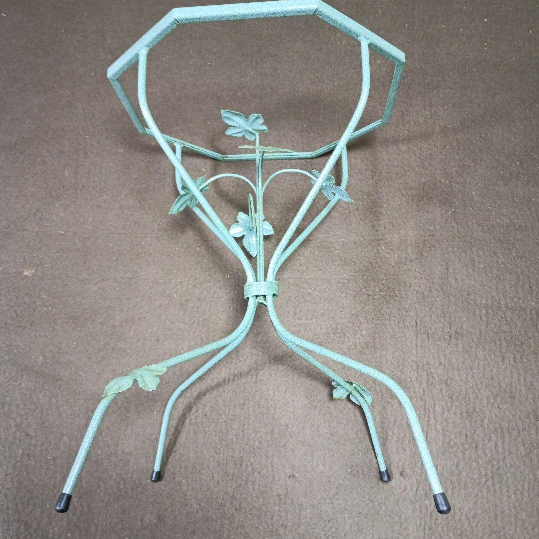 八角形 ガラスアイアンテーブル 葉モチーフ　　中古品