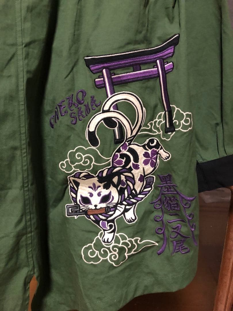 SUMINEKO　墨猫　流儀圧搾　オリーブ　お猫様総刺繍モッズコート 今季新品
