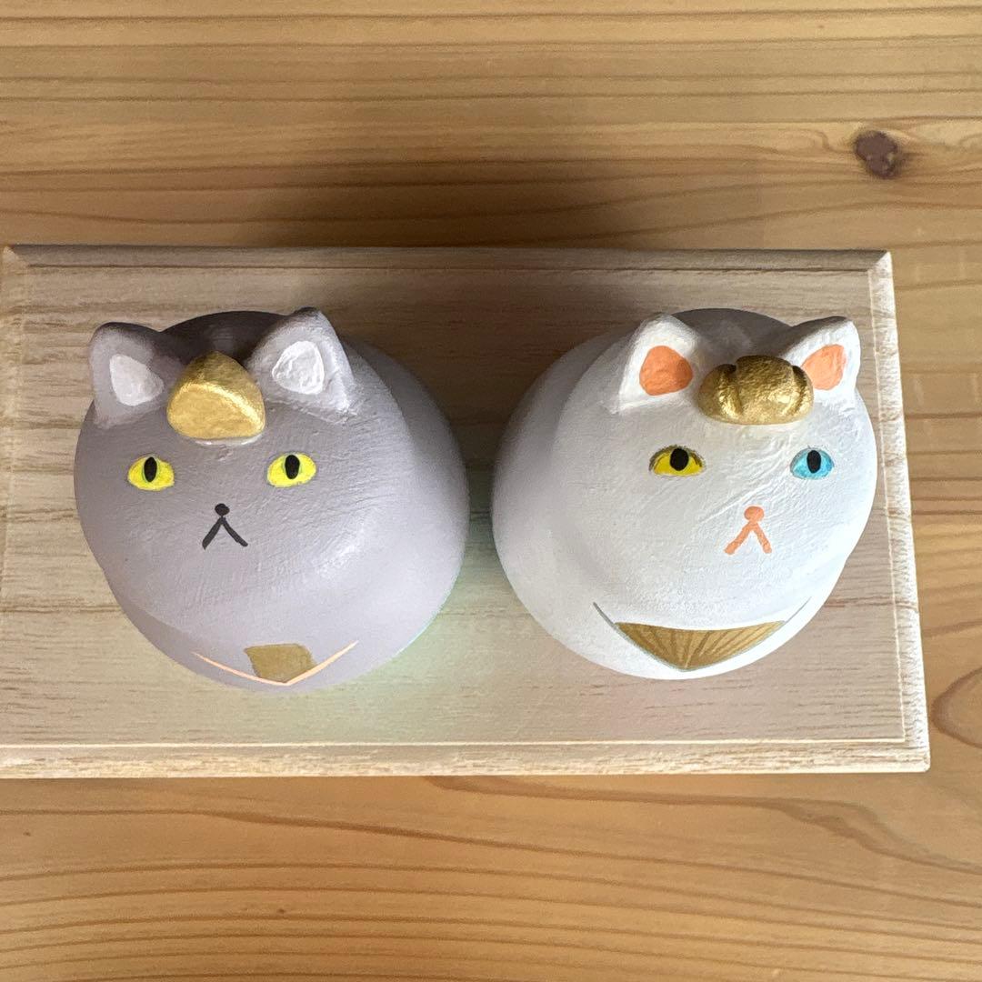 ねこマトリョーシカ　木製　白グレー