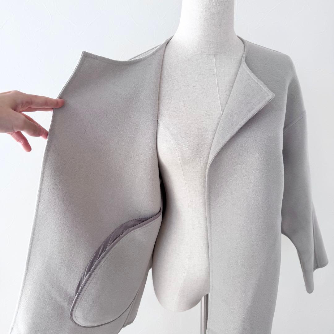 ユナイテッドアローズ／春先に♪ウールリバーノーカラー ショートコート グレージュ