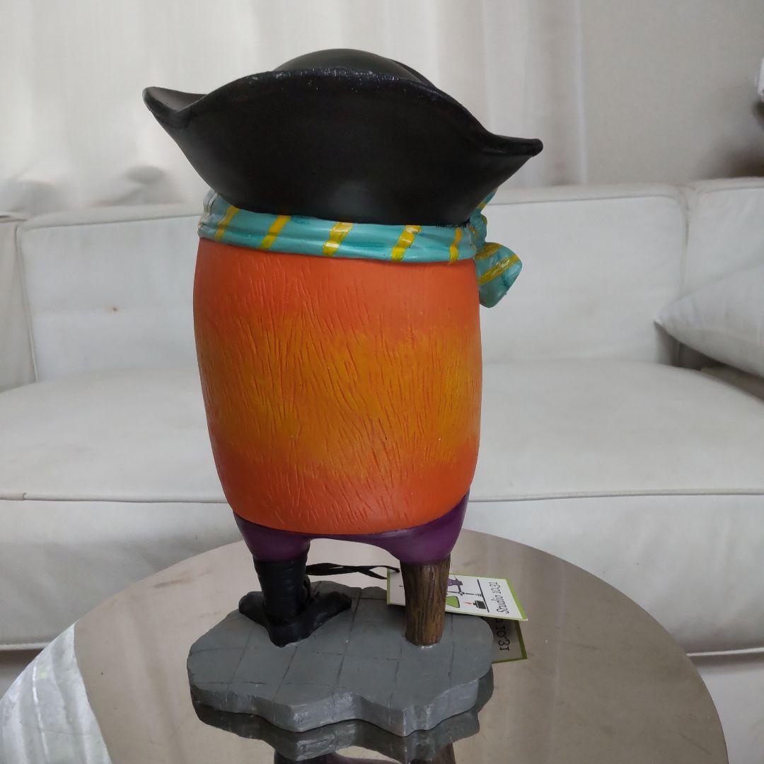 ハロウィン かぼちゃ 鳥 木製 船長 片目 片足 インテリア 置物 どくろ帽子