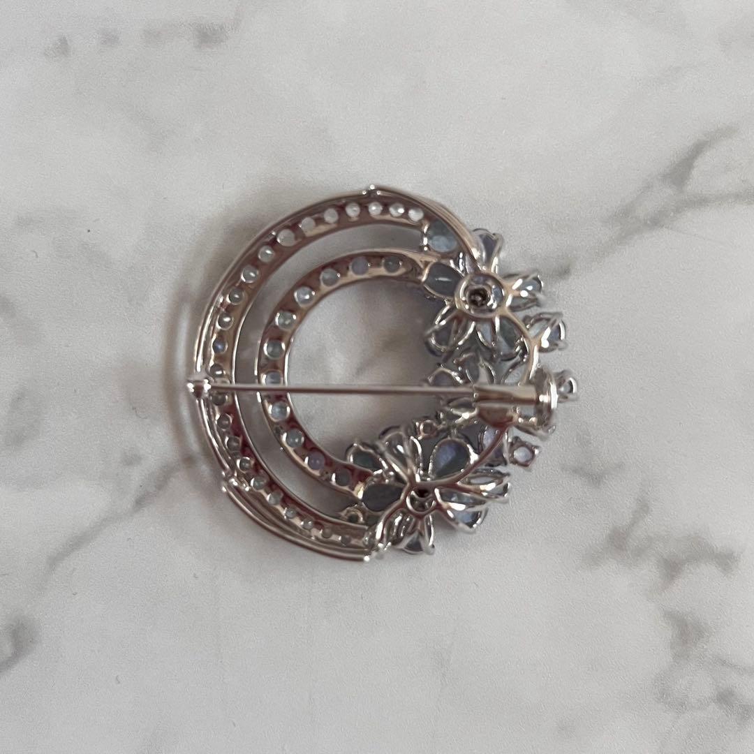 美品　GSTVタンザナイト×ダイヤSV950×K18 フラワーブローチ　刻印あり