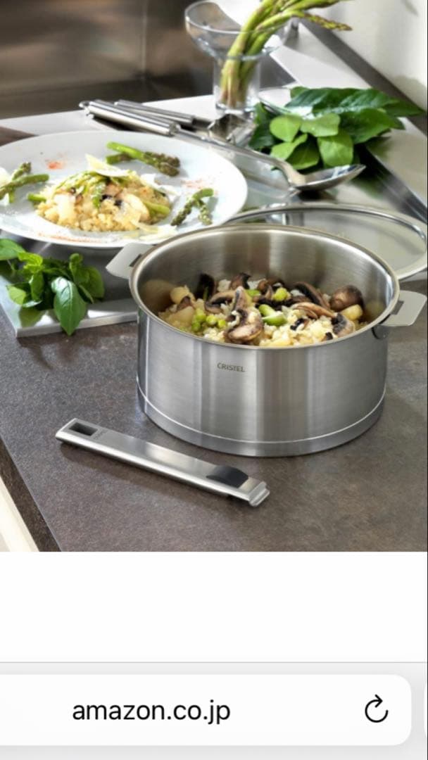 【CRISTEL】ステンレス両手鍋 L 深鍋＋蓋　20cm 説明書レシピ付き