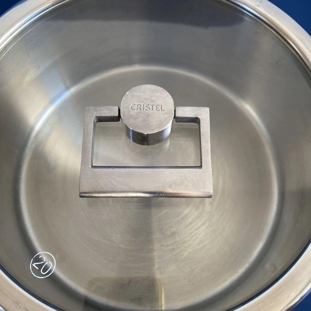 【CRISTEL】ステンレス両手鍋 L 深鍋＋蓋　20cm 説明書レシピ付き