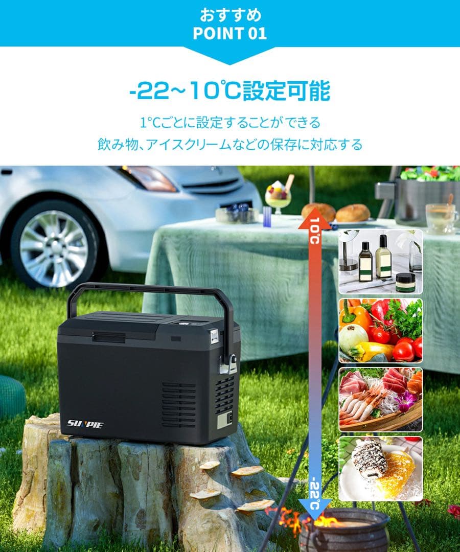 車載冷蔵庫 9L -20℃～10℃ 45W 12V/24V/バッテリー付きです