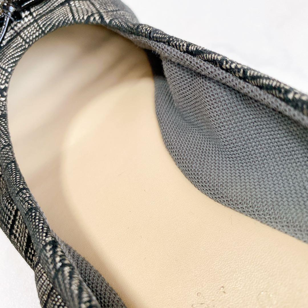 卑弥呼 ふかふかスニーカーパンプス グレンチェック リボン ブラック23.5cm